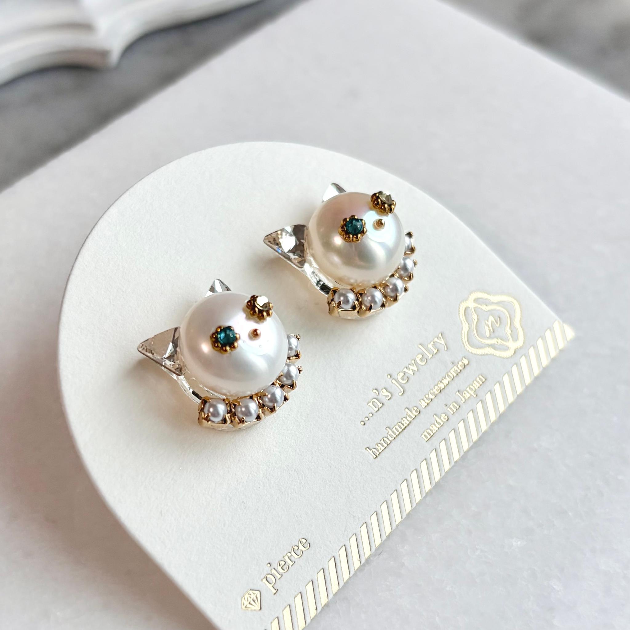 ◆即納◆candy pearl ネコビジュー［ピアス］淡水パール 　ホワイト系 （No.A6） | 4枚目